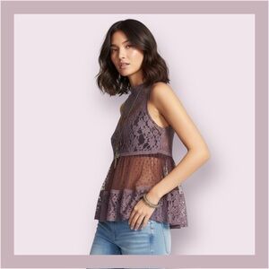 Free People Ladybird Sheer Purple Lace Sleeveless Top